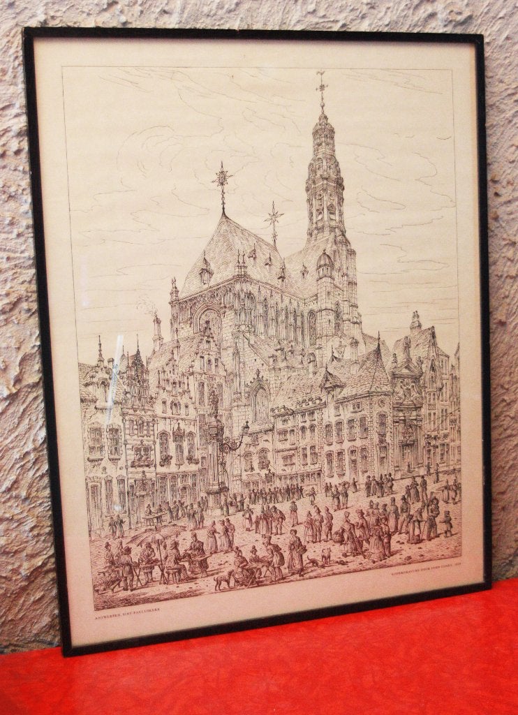 Gravure Sint-Pauluskerk Antwerpen / Door John Coney, 1800 - 1899, Architectuur, Ophalen of Verzenden, Gravure
