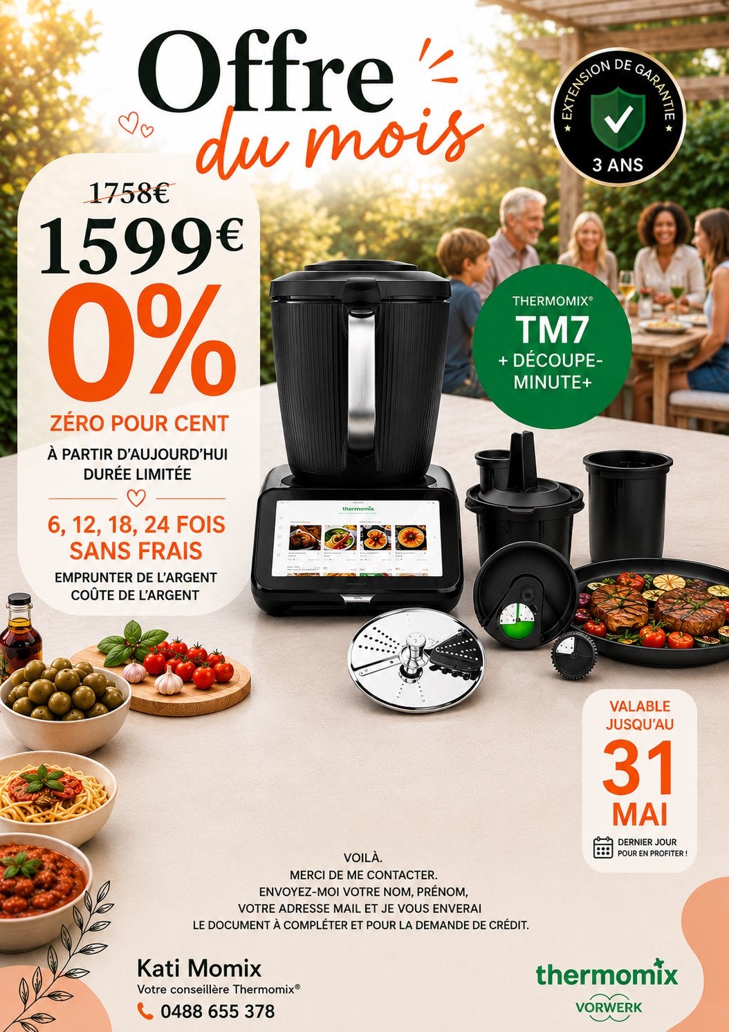 Thermomix avec cutter + a 0%%, Neuf, Résiste au lave-vaisselle, Enlèvement ou Envoi, 3 vitesses ou plus