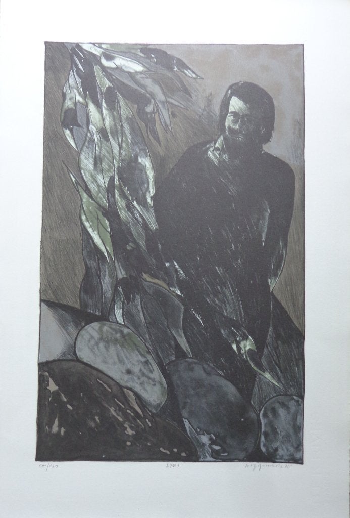 WOLFF BUCHHOLZ / MANN VEGETATIVER FIGUR / KLEURLITHO 56x38cm, Signé, Enlèvement ou Envoi