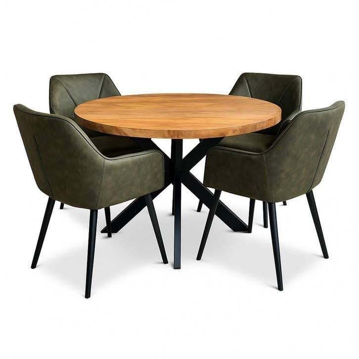 Complete 5-Delige Eethoek van Mango Hout incl. Stoelen, Huis en Inrichting, Ophalen of Verzenden