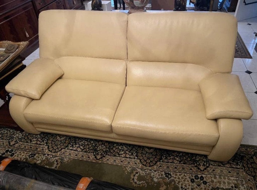 Salon en cuir beige – Canapé 2 places + 2 fauteuils, Enlèvement, Utilisé, /, /