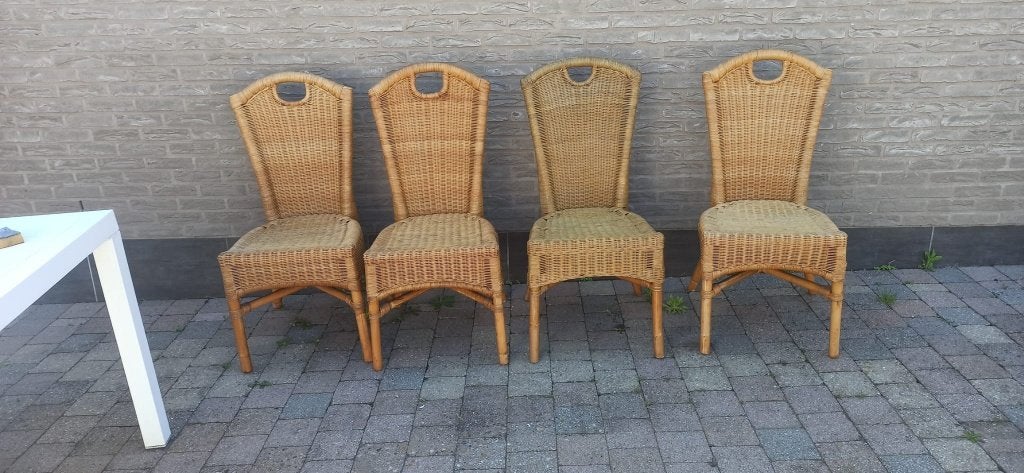 chaises en rotin naturel et bambou, lot de 4, Maison & Meubles, Enlèvement, Utilisé, Quatre