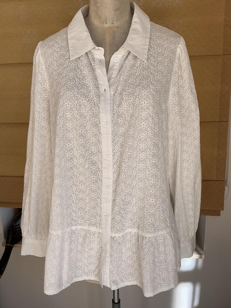 Bloes/tuniek van broderie anglaise, maat 46, Ophalen of Verzenden, Zo goed als nieuw, Maat 46/48 (XL) of groter, Wit