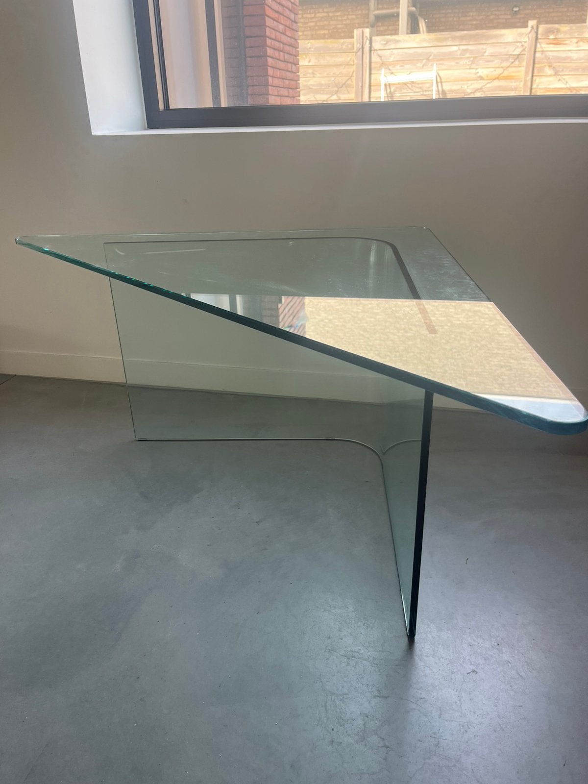 Glazen salontafel - hoek FIAM Italia, Maison & Meubles, Enlèvement, Utilisé, Autres formes, Verre