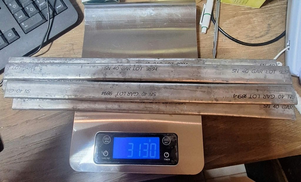 Zinklegering / Solderen tin staven Sn40 - 5 stuks (3,13 kg), Doe-het-zelf en Bouw, Ophalen of Verzenden, Zo goed als nieuw, Lood