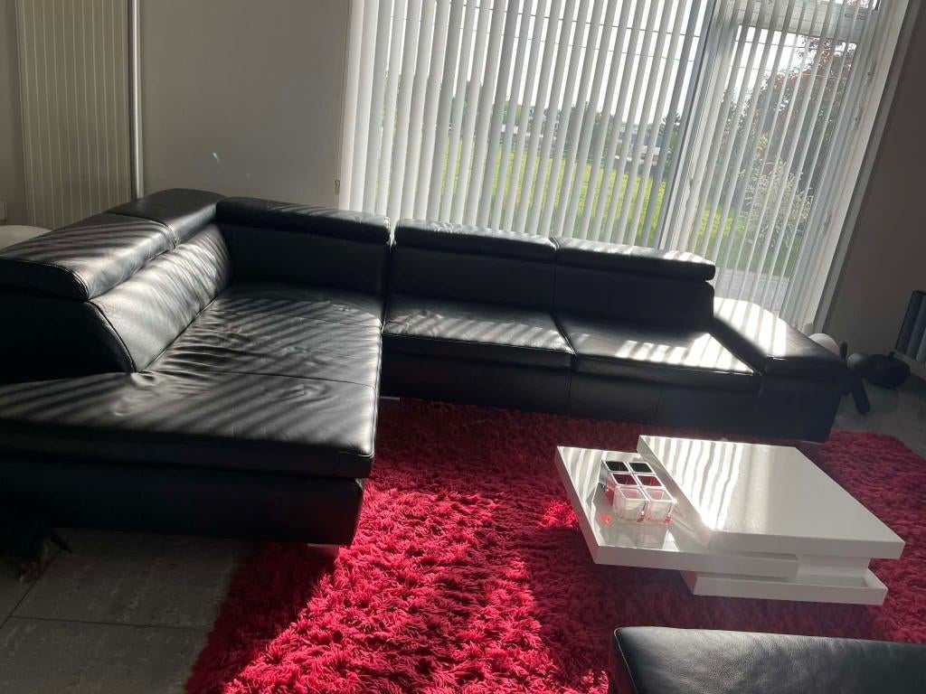 Hoeksalon - zwart leder - in zeer goede staat, Huis en Inrichting, Ophalen, Gebruikt, Hoekbank, Leer