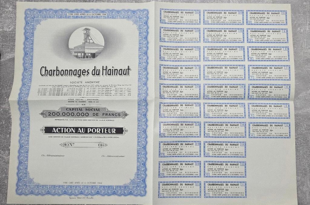Titel aan de drager+Charbonnages du Hainaut, Ophalen, 1920 tot 1950, Aandeel