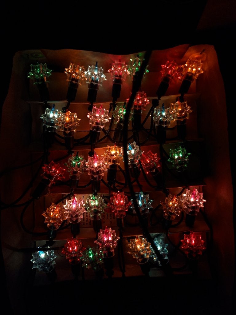 Vintage kerstverlichting 35 gekleurde lampjes originele doos, Ophalen, Zo goed als nieuw