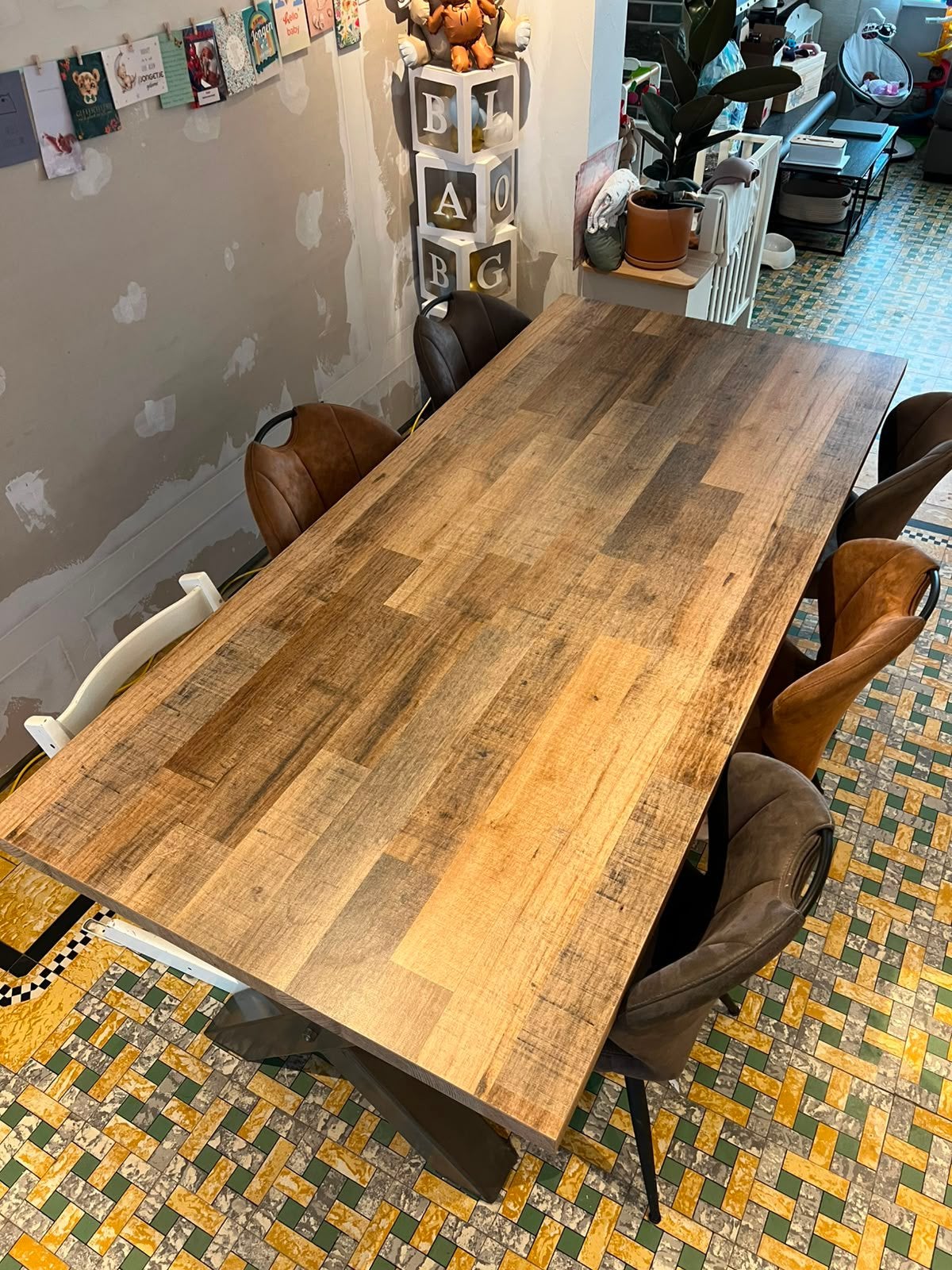 Eettafel te koop melamine blad. Mango look.100x220x4,5, Ophalen, Overige materialen, 100 tot 150 cm, Landelijk/industrieel