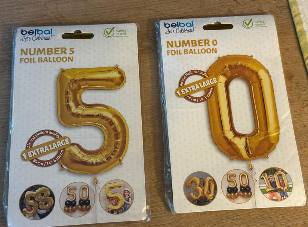 Twee nieuwe XL Folie ballonnen cijfers 5 en 0, Ophalen, Nieuw, Feestartikel