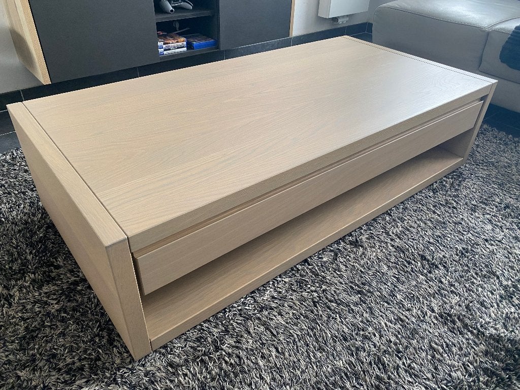 Eiken salontafel met lade, Huis en Inrichting, Tafels | Salontafels, Ophalen, 100 tot 150 cm, Eikenhout, 50 tot 100 cm