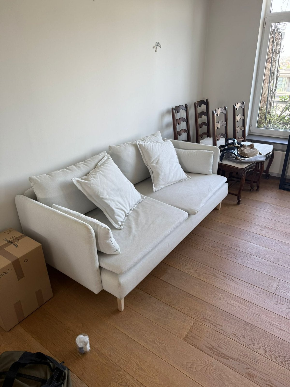 IKEA Söderhamn wit/beige 3-zitsbank in zeer goede staat, Huis en Inrichting, Ophalen, Zo goed als nieuw, Driepersoons, Rechte bank