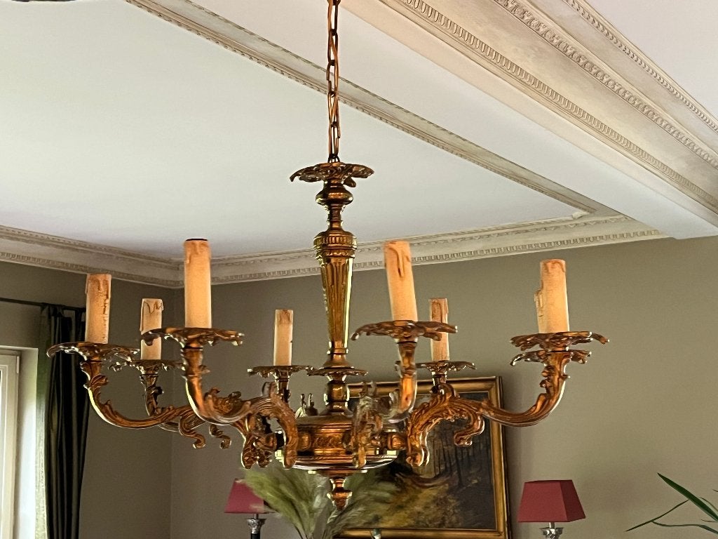zware retro koperen 8-arms luster, Ophalen, Koper