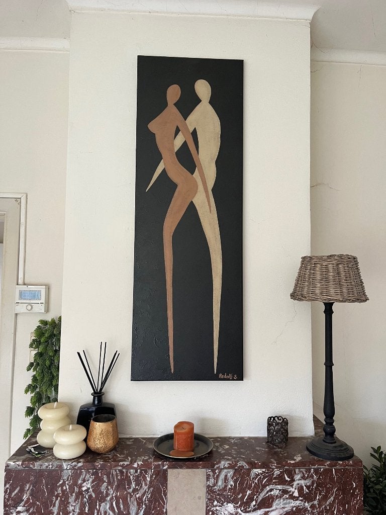Origineel schilderij “Close Attention” – Redolfi S. – 2006, Antiquités & Art, Textile, Figures, Peinture acrylique, Enlèvement