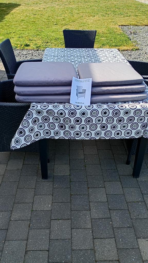 Tuintafel met 6 stoelen+ kussens, Enlèvement, Comme neuf, Rectangulaire, Synthétique