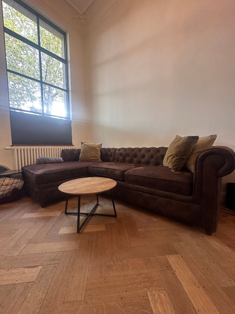 Chesterfield hoekzetel 5-zits met slaapfunctie – bruin, Huis en Inrichting, Zetels | Zetels, Ophalen, 250 tot 300 cm, Hoekbank