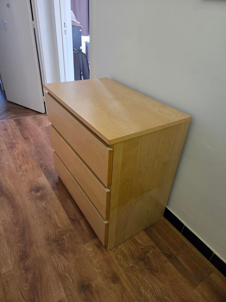 Commode Malm Ikea 3 tiroirs brun clair, 3 ou 4 tiroirs, 25 à 50 cm, Moins de 100 cm, Enlèvement