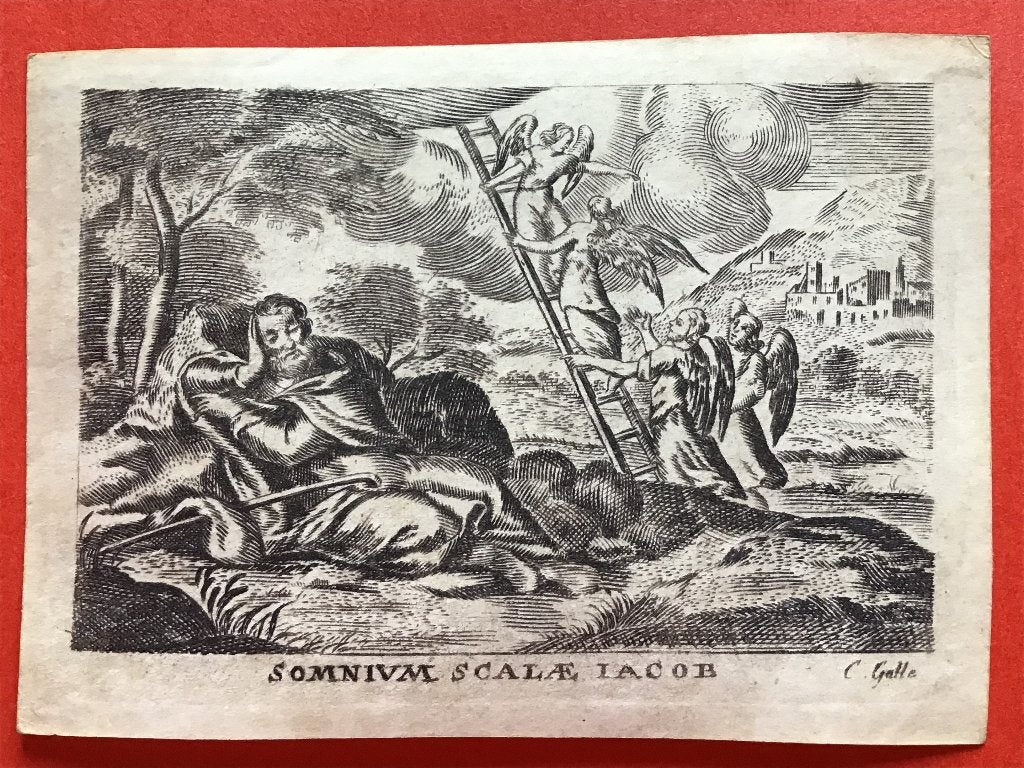 Perkament Gravure 17e C. Galle Jacob's Ladder, Antiek en Kunst, Kunst | Etsen en Gravures, Origineel, Religie, Ophalen of Verzenden