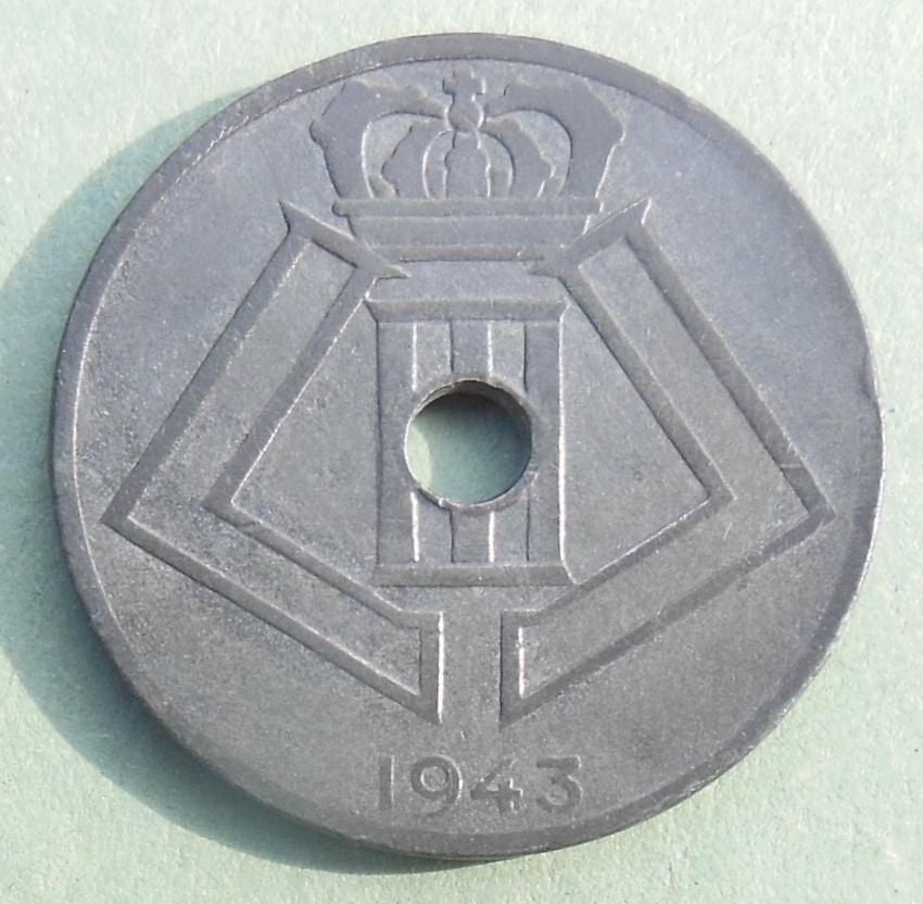 1943 25 centimes occupation allemande Léopold 3, Postzegels en Munten, Munten | België, Verzenden, Metaal, Losse munt