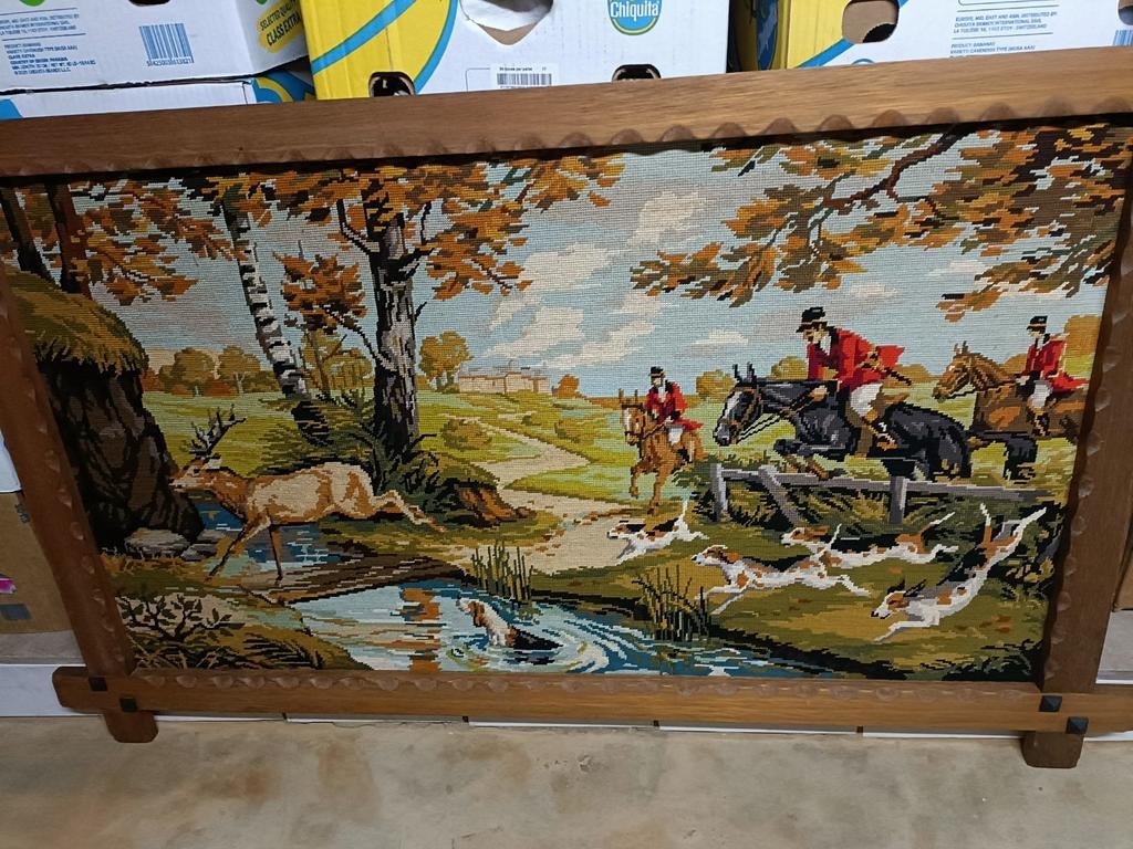 Handwerk geborduurd van de jacht in mooie kader, Ophalen