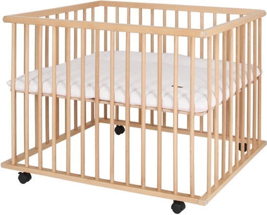 Baby Bed SÄMANN 100x100cm met matras-hoogte verstelbaar-beuk, Ophalen, Minder dan 140 cm, Matras, 100 cm of meer