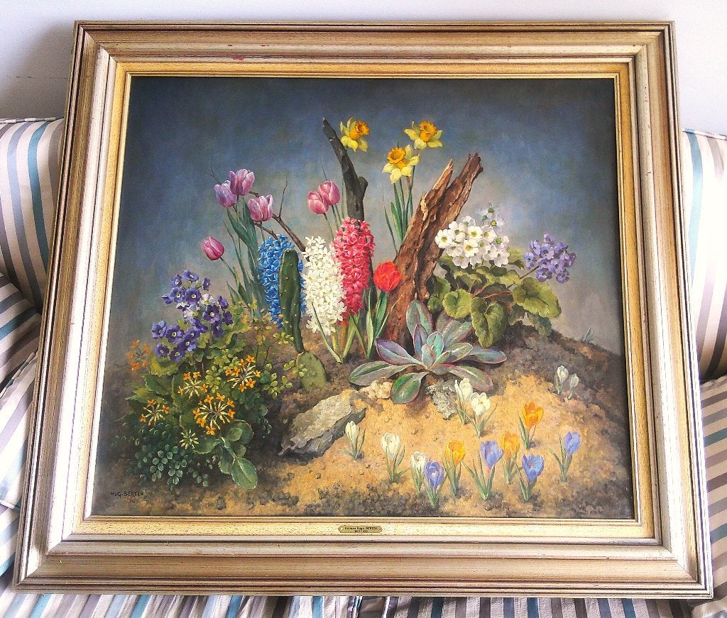 Composition florale printanière 1950 - H. Berten (1894-1959), Enlèvement, Réaliste, Toile, Fleurs