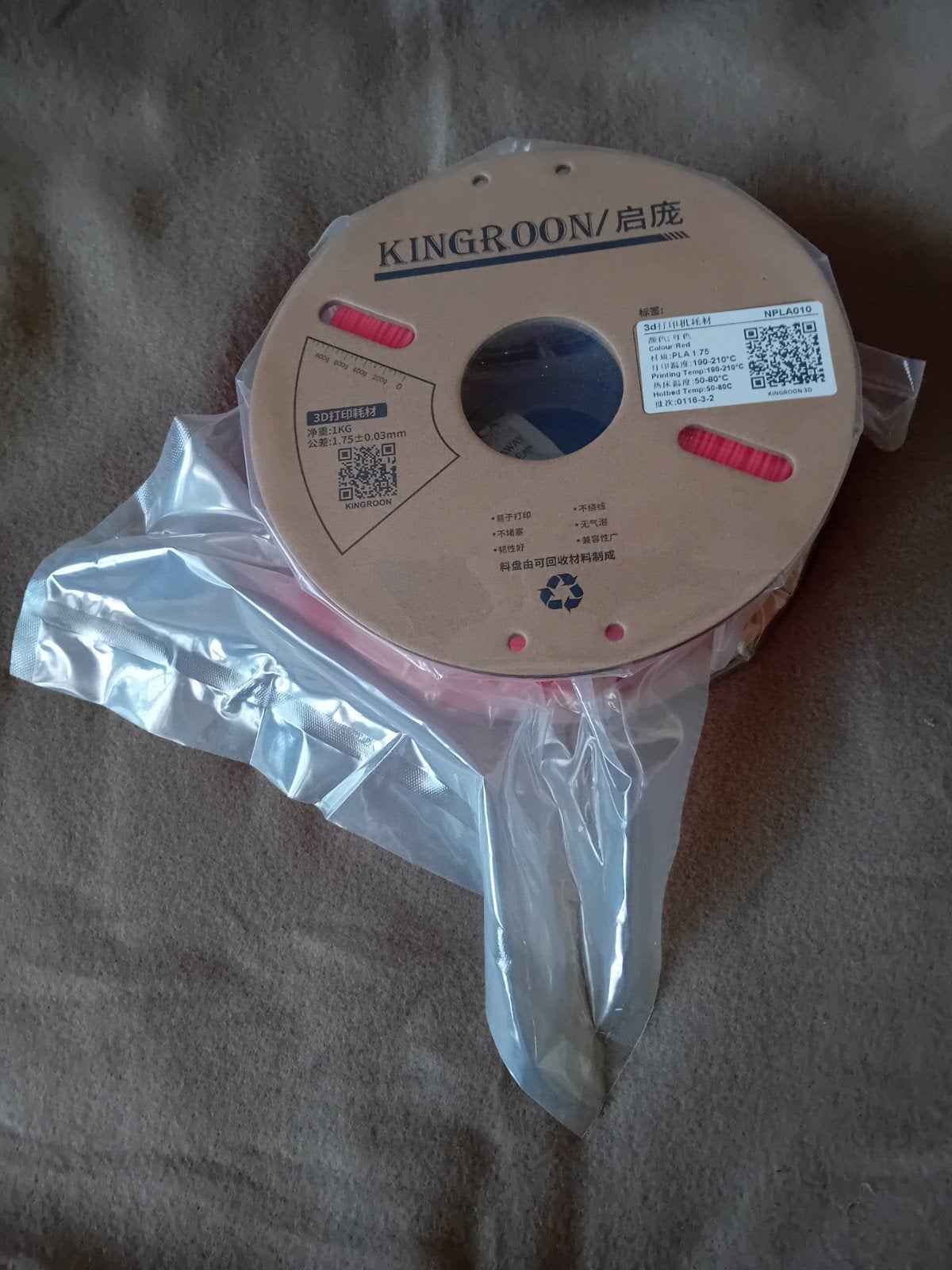 P01 – Kingroon PLA filament – rood – 1 kg, Ophalen, Nieuw