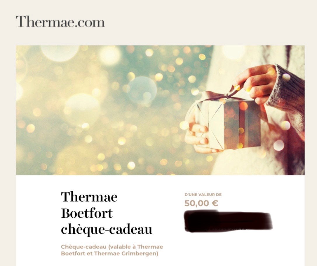 Bon cadeau Thermae - Valeur 50 €, Tickets & Billets, Une personne, Bon cadeau, Spa ou Sauna