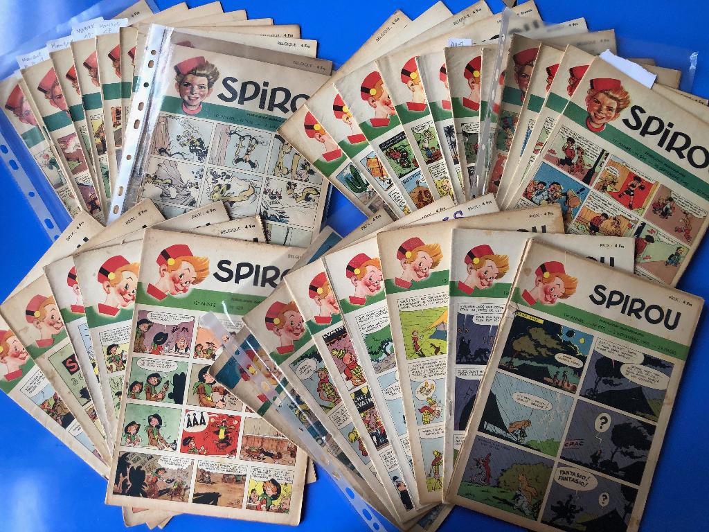 Spirou 1948 à 1951 - Lot (1) 35 fascicules entre 508 et 697, Livres, Plusieurs BD, Enlèvement, Utilisé, Franquin Peyo Morris Jijé Paape …