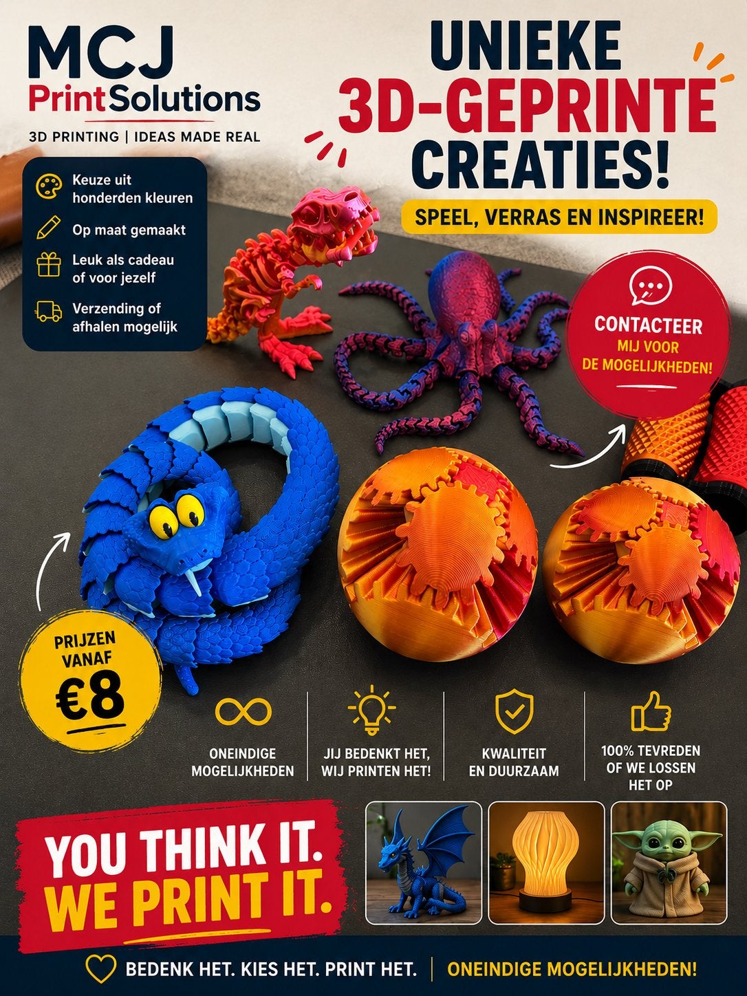 3D-geprinte creaties – Vanaf €8! You think it, We print it !, Verzenden, Zo goed als nieuw