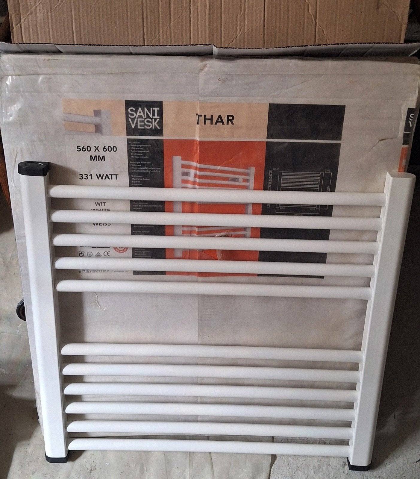 Nieuwe Sanivesk Thar Handdoekradiator Wit – 56 x 60 cm (331W, Envoi, Radiateur