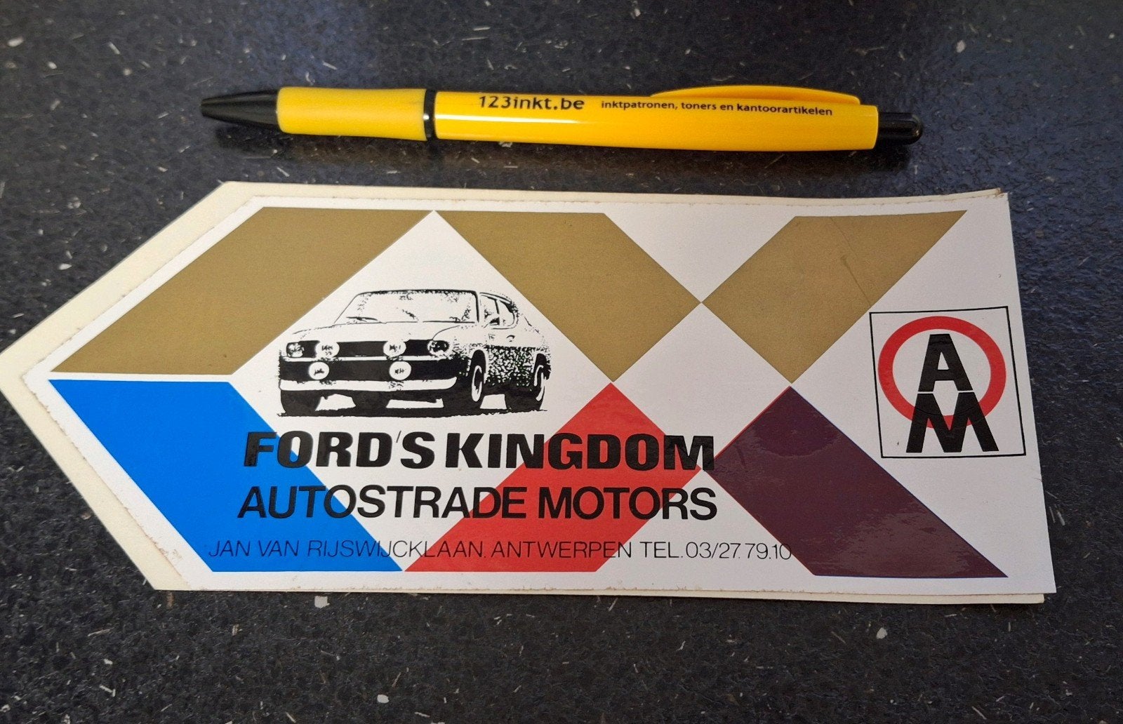 sticker auto merk Ford Capri garage Ford's Kingdom Antwerpen, Verzamelen, Ophalen of Verzenden, Zo goed als nieuw, Auto of Motor
