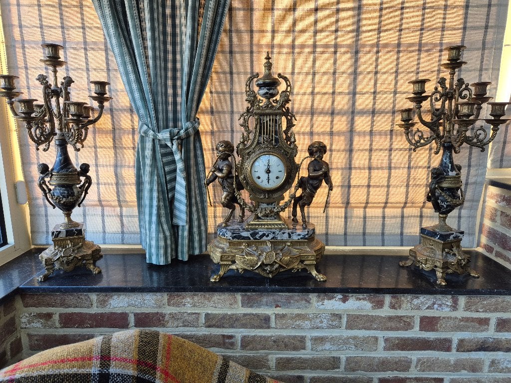 Imperial Brevettato - Schouwgarnituur pendule en kandelabers, Ophalen of Verzenden