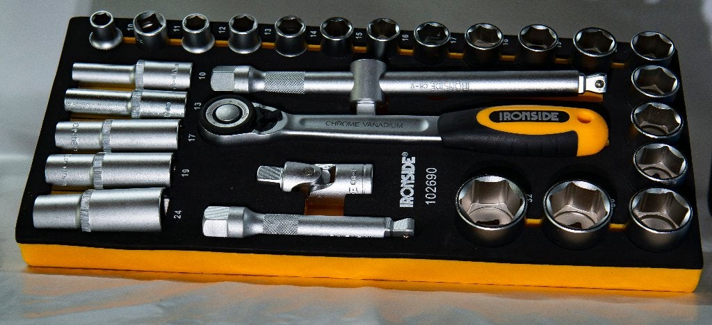 Set dopsleutels 1/2" van 10 tot 32 mm en las elektroden, Bricolage & Construction, Outillage | Outillage à main, Comme neuf, Clé/cliquet
