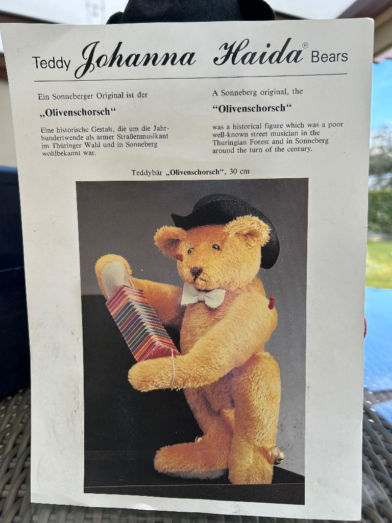 Ours en peluche fait main par Johanna Haida avec certificat, Enlèvement ou Envoi, Comme neuf, Ours en tissus, Autres marques