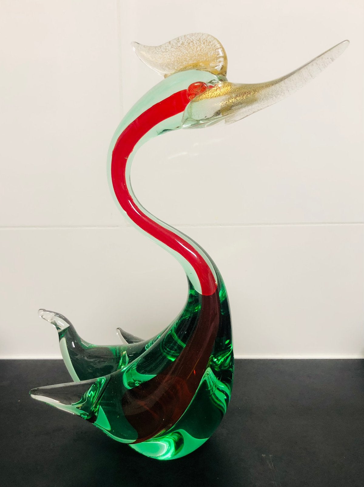 Vintage Murano Zwaan / Reiger – Sommerso (jaren '50/'60), Antiek en Kunst, Glas, 26 cm, Ophalen of Verzenden, Groen
