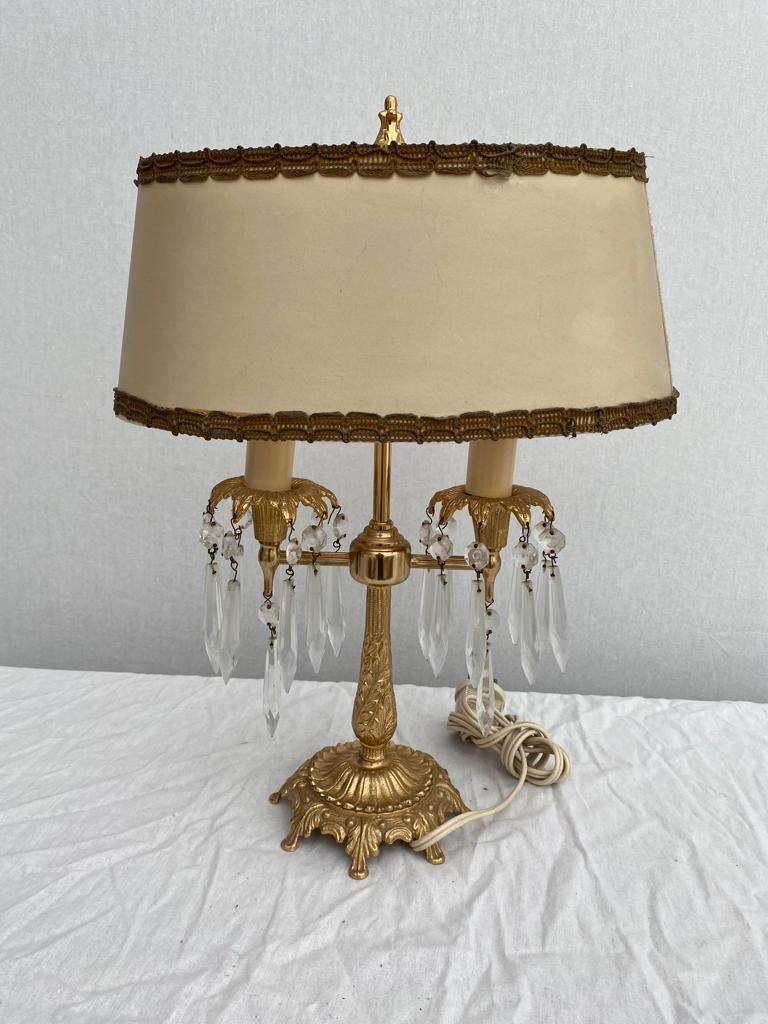 Lamp verguld met kristallen hangers, Antiek en Kunst, Ophalen