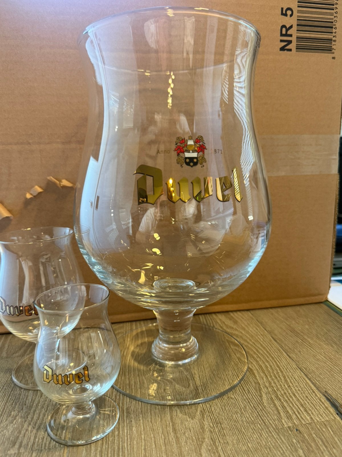 DUVEL glazen in 3 verschillende maten. Groot, klein en mini., Enlèvement, Comme neuf, Duvel