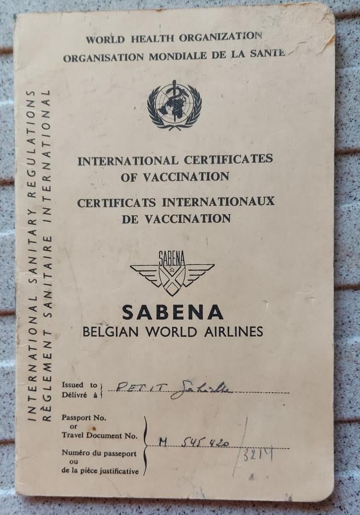 Sabena certificat de vaccination, Enlèvement ou Envoi