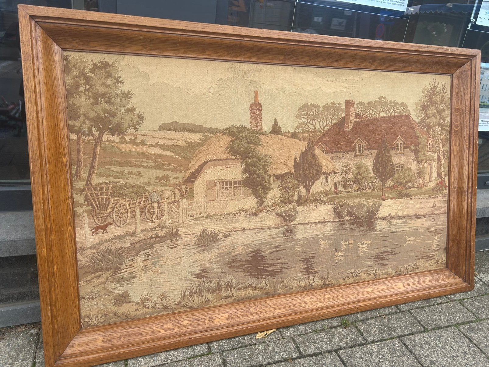 vintage gobelin-wandtapijt in een stevige, klassieke houten., Antiek en Kunst, Ophalen, Vintage, Doek