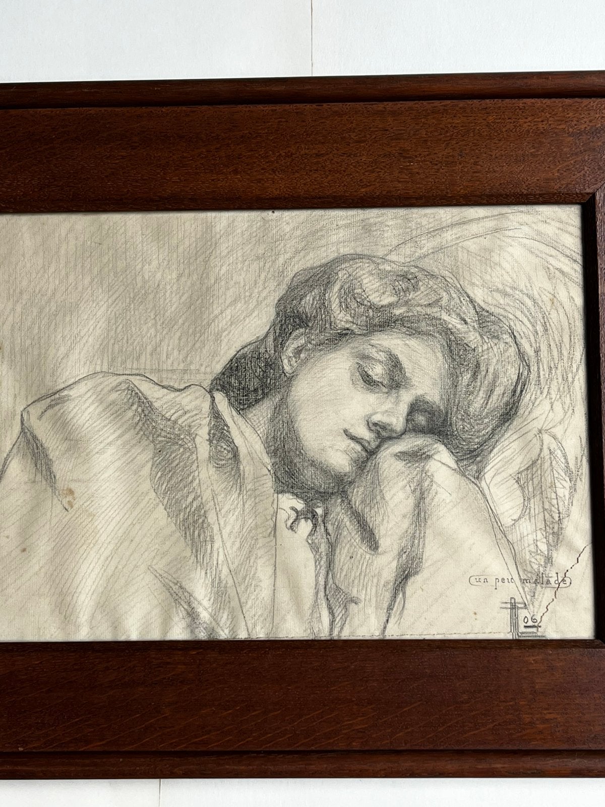 1906 Art Nouveau uniek portret jonge vrouw potlood, fusain, Antiquités & Art, Enlèvement, Daté, Papier