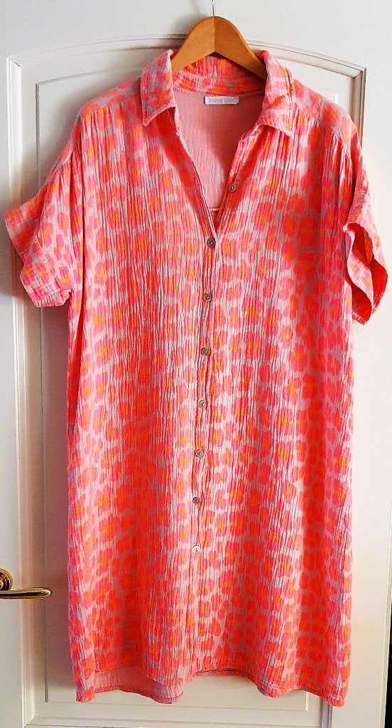 Te koop: Nieuw!! Katoenen fluo jurkje, één maat., Ophalen, Nieuw, Oranje, Onder de knie