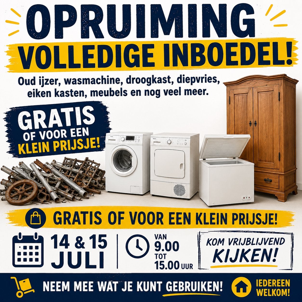 Opruiming volledige inboedel: gratis of voor klein prijsje, Enlèvement