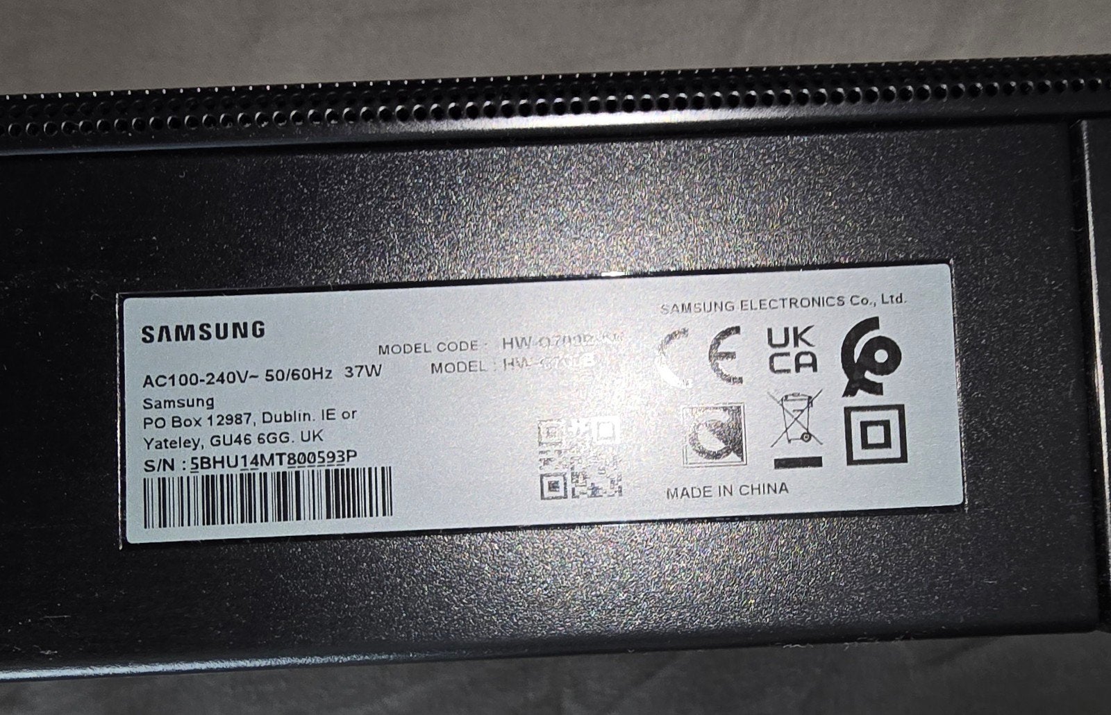 Barre de son samsung HW-Q700B, Enlèvement