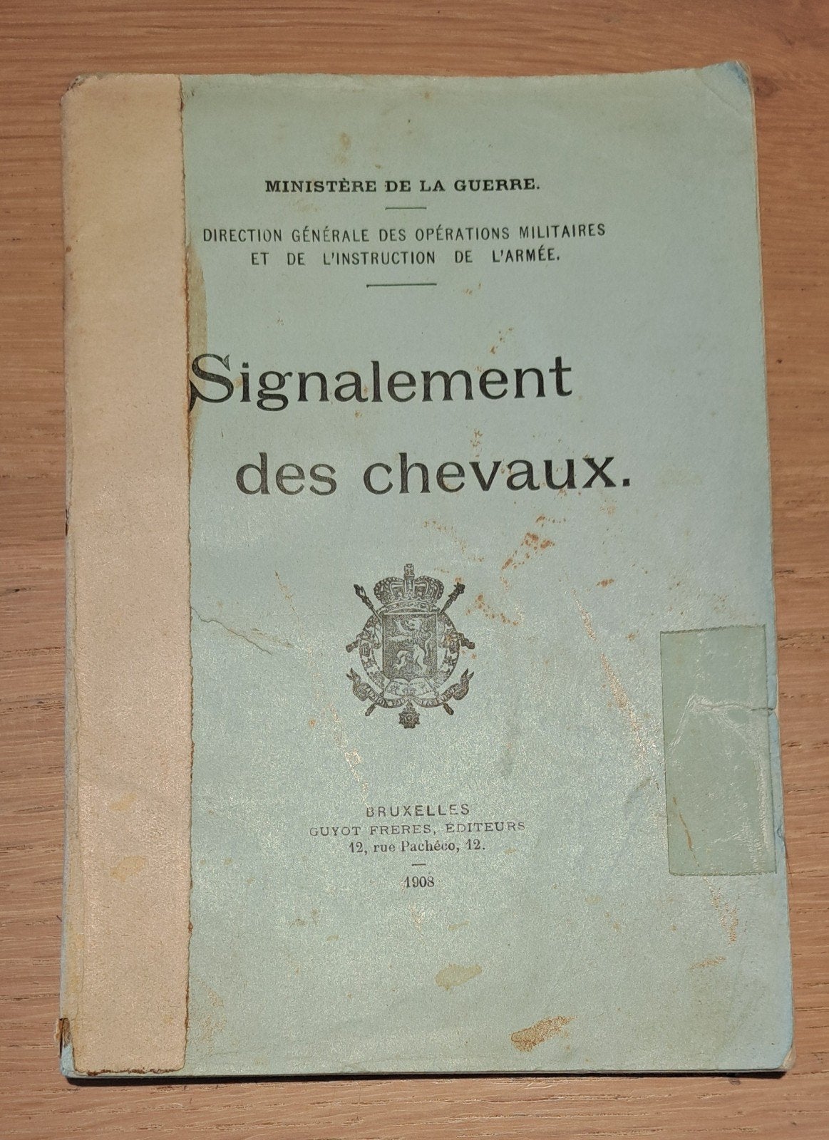ABBL 1908 Signalement des chevaux Armée belge, Enlèvement ou Envoi