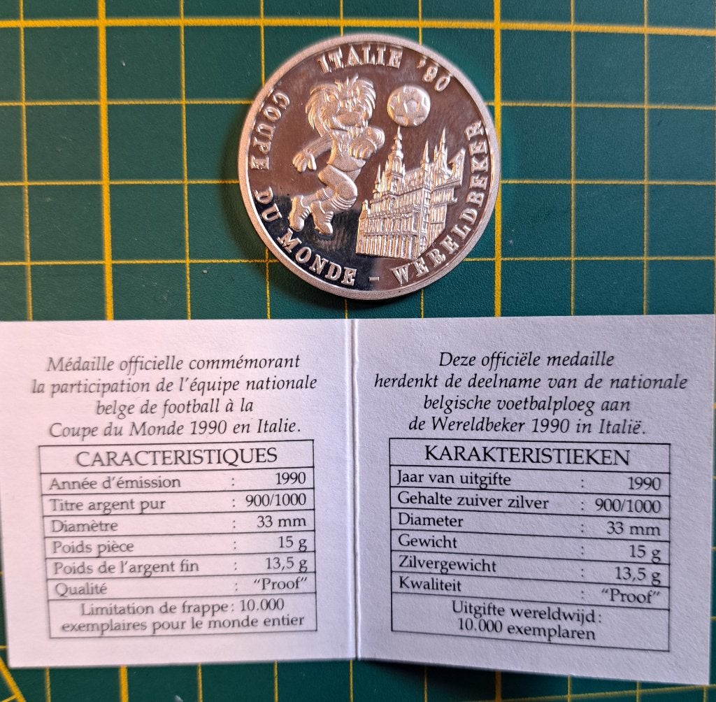Médaille officielle en argent - Coupe du monde football 1990, Enlèvement ou Envoi, Argent
