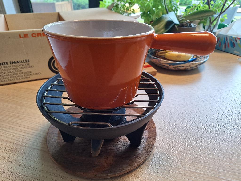 Vintage Fondue set Le Creuset, Ophalen, Gebruikt, Gietijzer, Overige typen