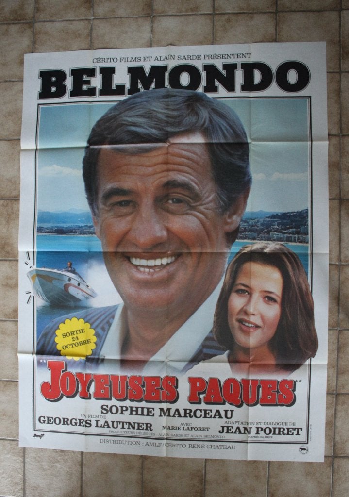filmaffiche Jean-Paul Belmondo Joyeuses Paques XL filmposter, Enlèvement ou Envoi, Rectangulaire vertical, Comme neuf, Cinéma et TV