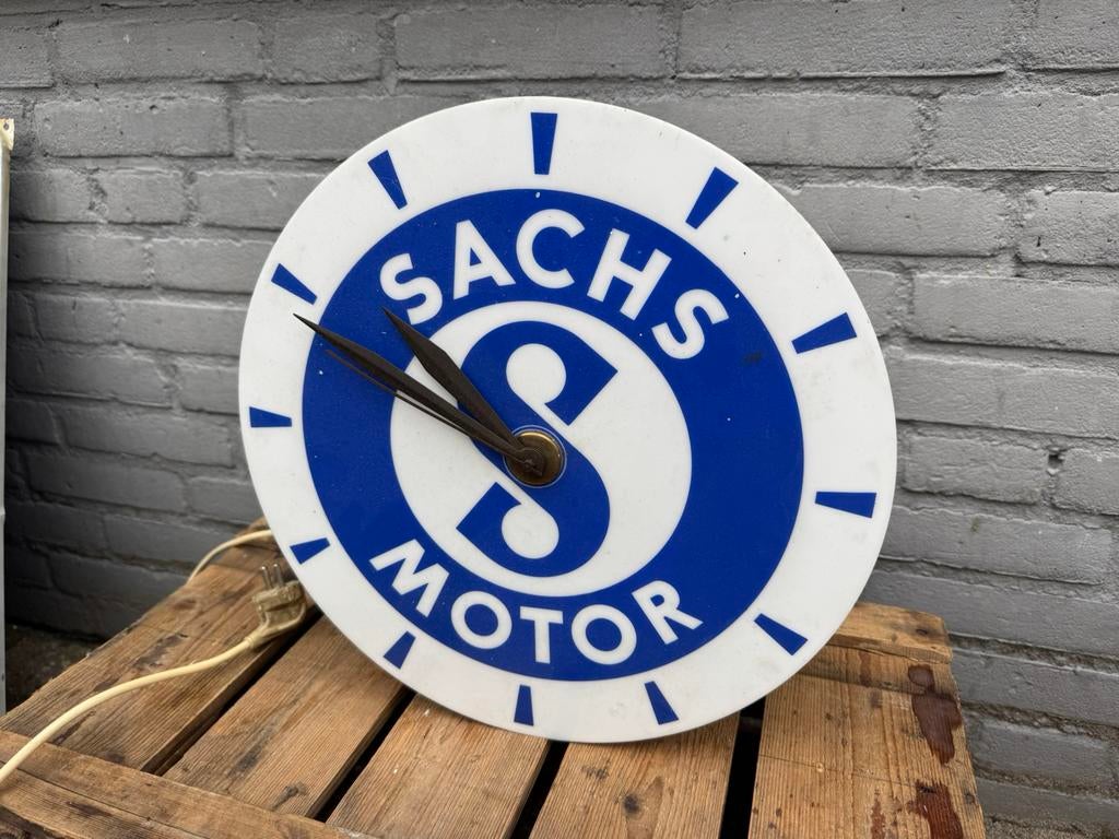 Oude SACHS Motor reclame klok verlichting, Ophalen, Gebruikt, Lichtbak of (neon) lamp