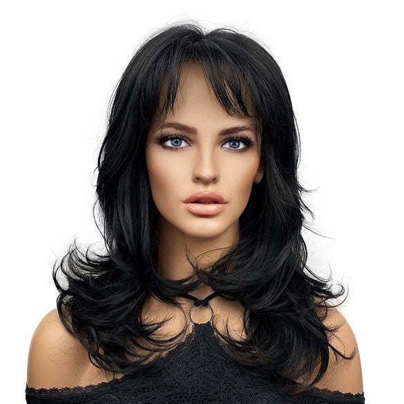 Pruik lang haar zwart met slagen model 2719, Handtassen en Accessoires, Verzenden, Nieuw